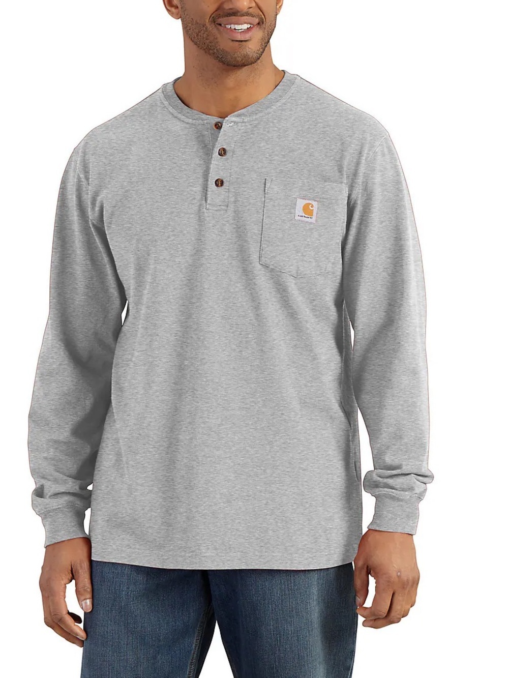 Carhartt Gray Long-Sleeve Henley Pocket Tee